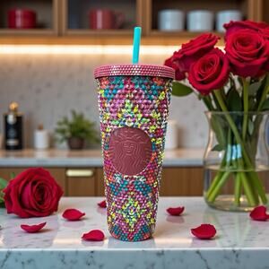 NEW Starbucks Fall 2025 Studded Floral Bling 24oz Cold Cup Limited Edition Rare